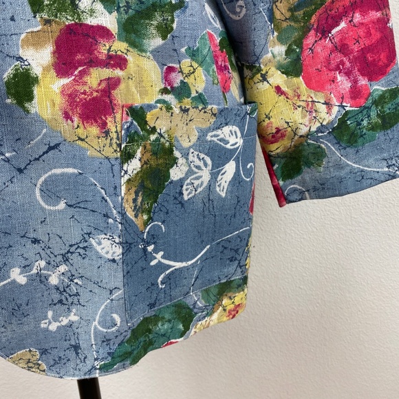 90s Y2K Danielle B Blue Woman 12 Floral Blazer Rayon Flax Cottagecore Career Art - Picture 4 of 9
